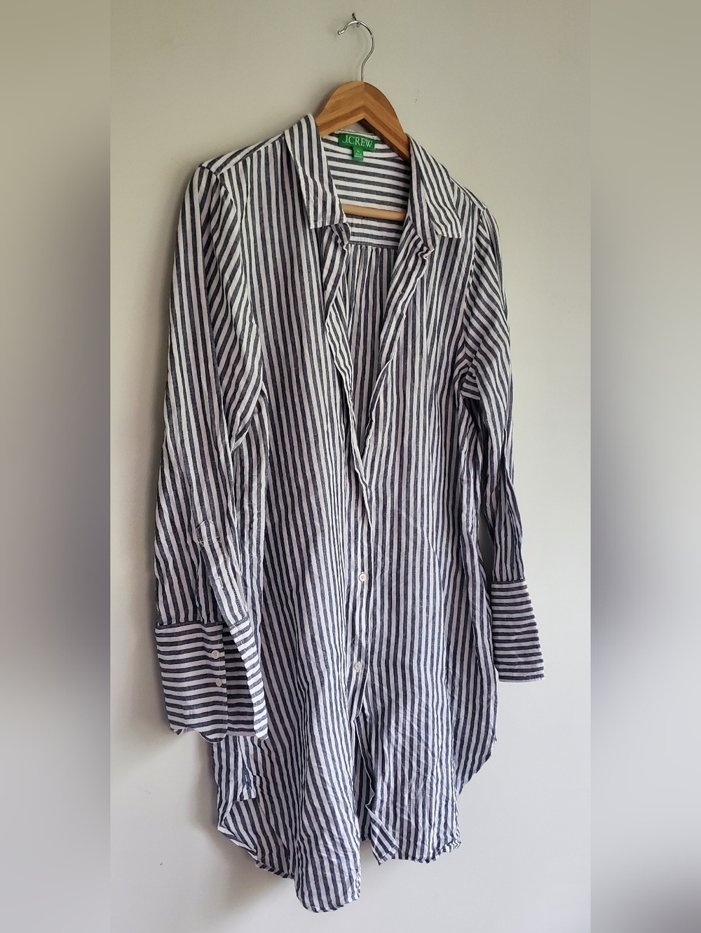 J. Crew Navy and White Vertical Linen Striped Shirt Dress Size XL - Picture 2 of 11